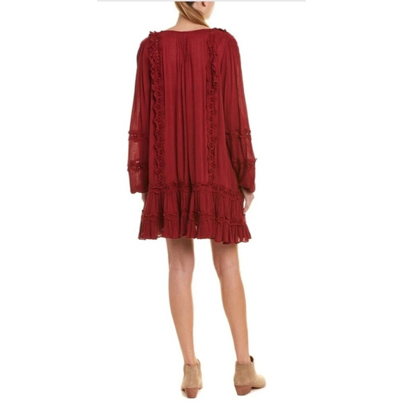 Free People Snow Angel Mini Dress XS Burgundy Feminine Boho Romantic Ethereal - Picture 9 of 15